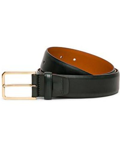 Santoni Leather Adjustable Belt - Black