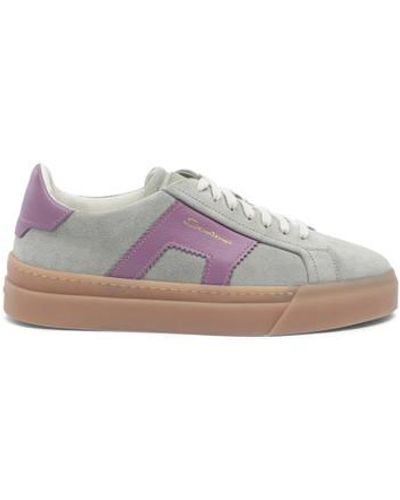 Santoni And Suede And Leather Double Buckle Sneaker - Gray