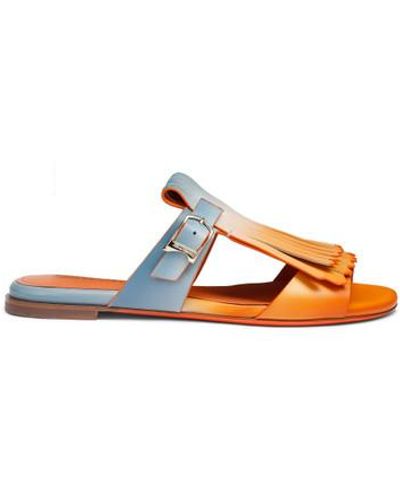 Santoni Orangefarben-Azurblaue Slider-Sandalen Dua Für Damen Aus Leder Mit Fransendetail, Größe