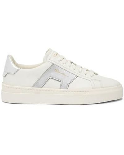 Santoni Weiß-Silberfarbene „Double Buckle" Sneakers Für Damen Aus Leder, Größe