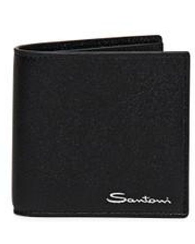 Santoni Saffiano Leather Wallet - Black