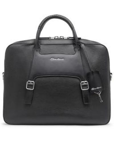 Santoni Embossed Leather Briefcase - Black