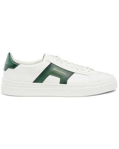 Santoni Weiß-Grüne Double Buckle Sneaker Für Herren Aus Leder Grun, Größe