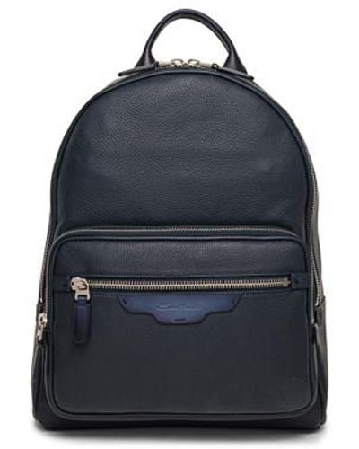Santoni Tumbled Leather Backpack - Blue