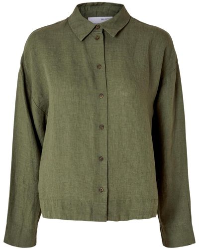 SELECTED Slflinnie Ls Linen Shirt B - Grün