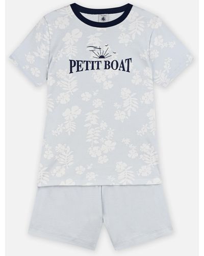 Petit Bateau Bond - Pyjama Court en Coton Bio - Garçon - Weiß