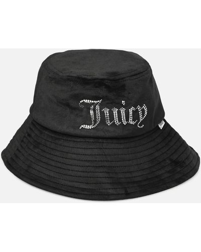 Juicy Couture Hendrix Velour Diamante Wide Brim Bucket Hat - Schwarz