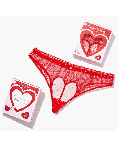Savage X Sparkle Puff Cut-out Knickers + Valentine Box - Red