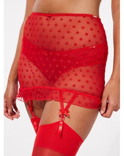 Savage X Ruffle Luv Suspender Skirt - Red