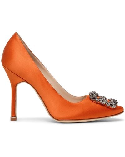 Manolo Blahnik Hangisi 105 Orange Satin Court Shoes