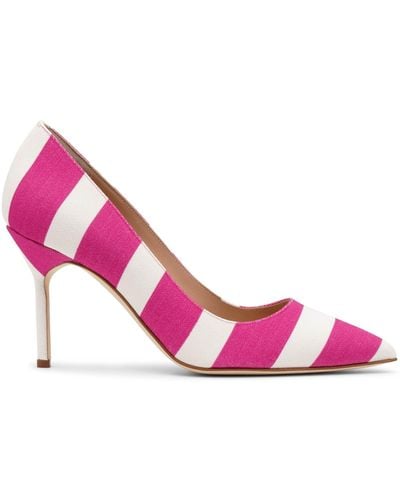 Manolo Blahnik Bb 90 Pink Stripe Cotton Court Shoes