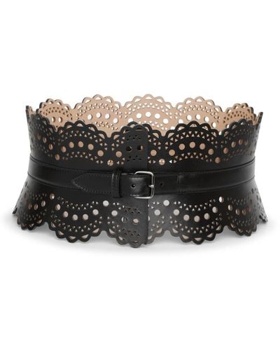 Alaïa Laser-cut Leather Corset Belt - Black