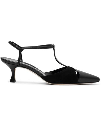 Manolo Blahnik Turgimod 50 Black Leather Court Shoes