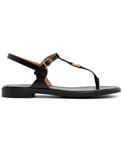 Chloé Marcie Black Leather Flat Sandals - Brown