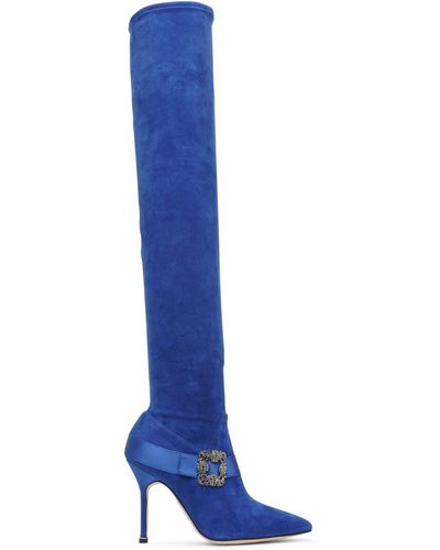 Manolo Blahnik Plinianuthi Blue Suede Over-knee Boots