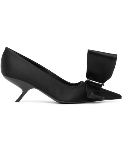 Bow-detail satin pumps in black - Ferragamo