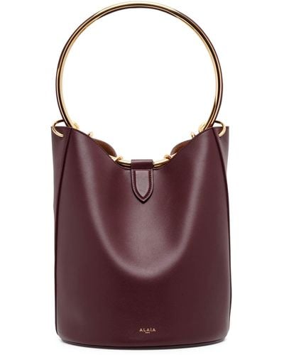 Alaïa Ring Brown Leather Bucket Bag - Purple