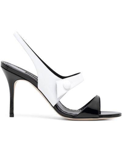 Manolo Blahnik Climnetra 90 Black And White Patent Sandals - Metallic