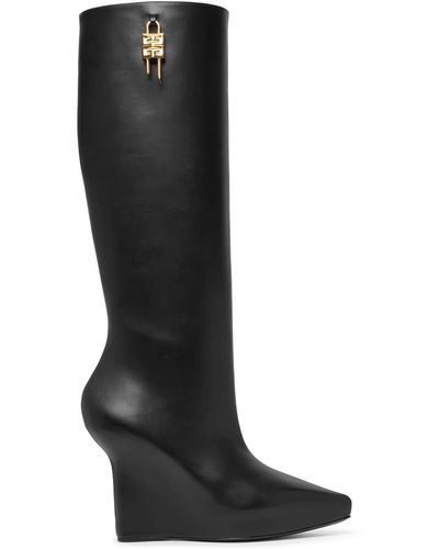 Givenchy G Lock Black Leather Wedge High Boots
