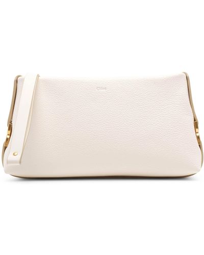 Chloé Marcie White Leather Clutch - Natural