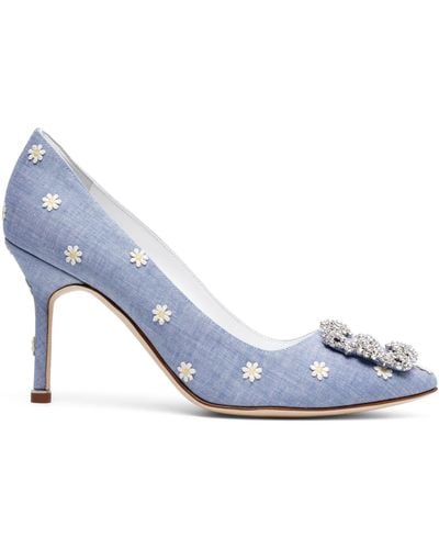 Manolo Blahnik Hangisi 90 Daisy Chambray Court Shoes - Blue