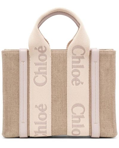 Chloé Woody Wild Grey Small Tote Bag - Natural