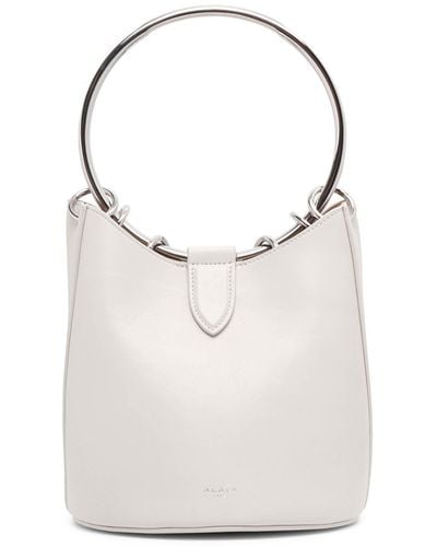 Alaïa Ring Medium Ivory Leather Bucket Bag - White