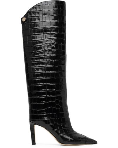 Jimmy Choo Alizze 85 Embossed Leather Boots - Black