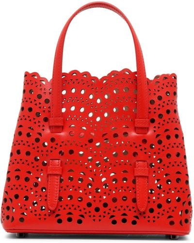 Alaïa Mina 20 Vienne Vague Red Leather Tote Bag