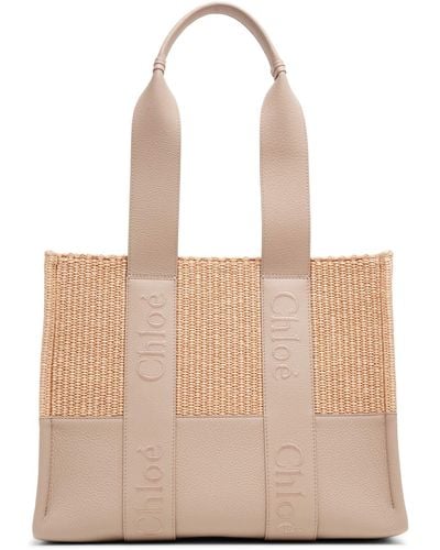 Chloé Woody Medium Beige Leather Bag - Natural