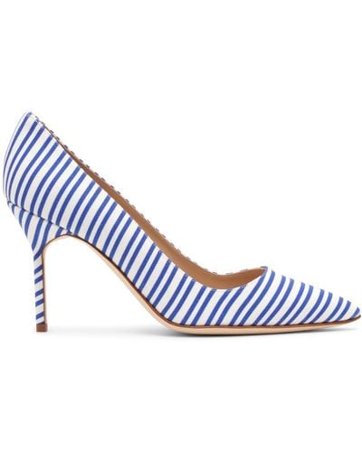 Manolo Blahnik Bb 90 Blue Stripe Cotton Court Shoes