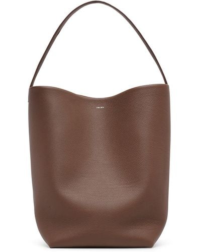 The Row Large N/s Dark Olive Leather Tote Bag - Brown