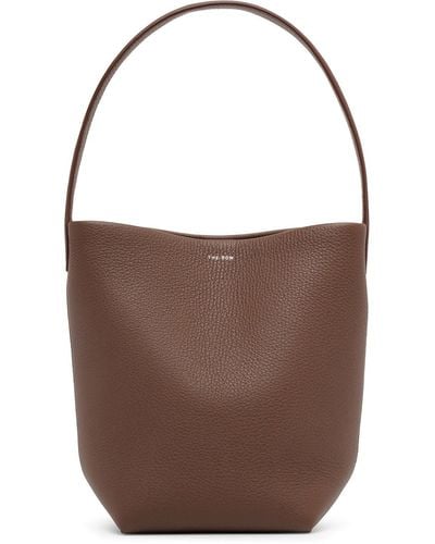 The Row Small N/s Dark Olive Leather Tote Bag - Brown