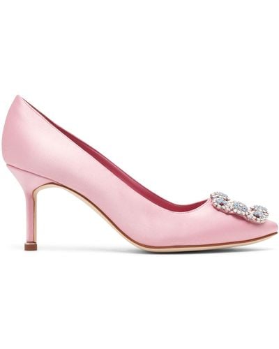 Manolo Blahnik Hangisi 70 Light Pink Satin Court Shoes