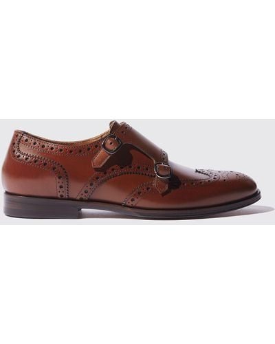 SCAROSSO Monk Strap Shoes Kate Brown Calf Leather