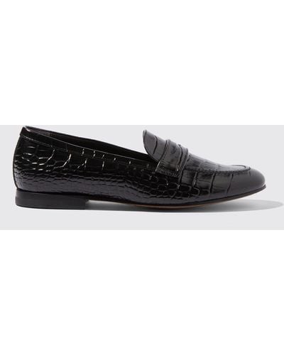 SCAROSSO Loafers & Flats Valeria Nera Cocco Croco-printed Calf Leather - Black