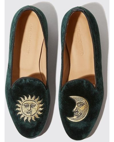 SCAROSSO Jordan Green Velvet Loafers & Flats - Black