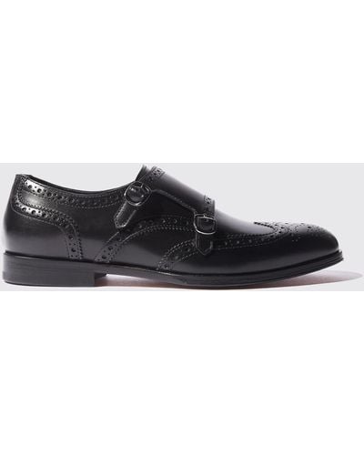 SCAROSSO Monk Strap Shoes Kate Black Calf Leather