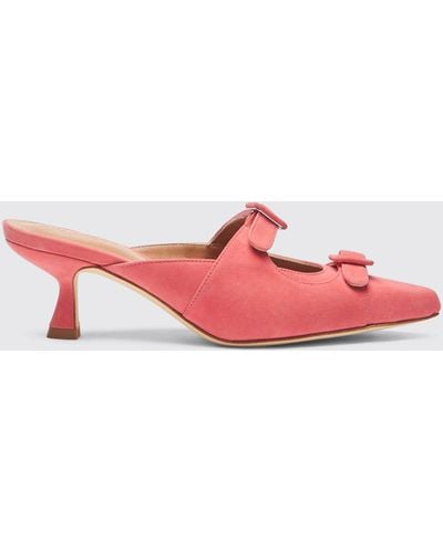 SCAROSSO Liz Pink Suede Mules - Red