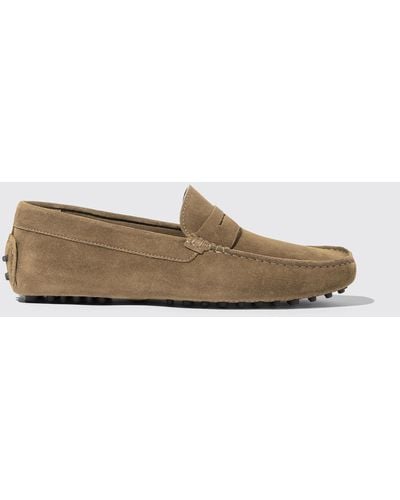 SCAROSSO Michael Beige Suede Driving Shoes - Natural