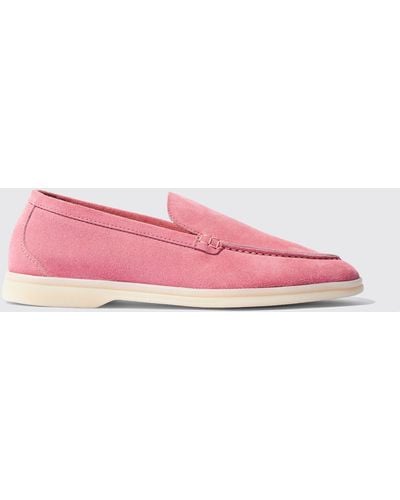 SCAROSSO Ludovica Dusky Pink Suede Loafers - Red