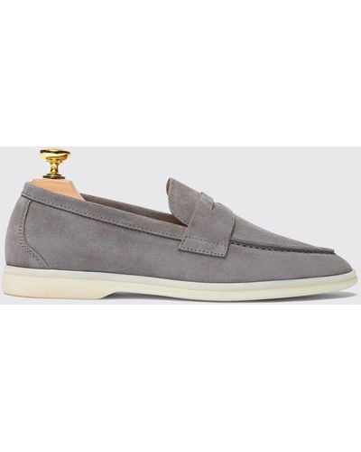 SCAROSSO Luciana Grey Suede Loafers - Black