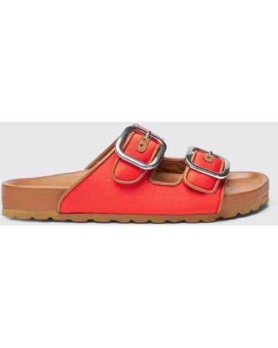 SCAROSSO Isa Coral Satin Sandals - Red