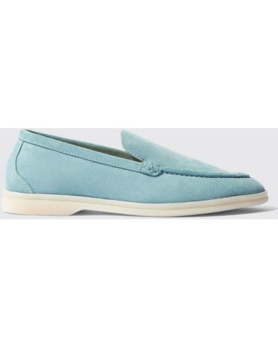 SCAROSSO Ludovica Blue Storm Suede Loafers - Black