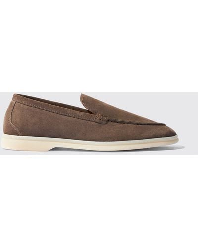 SCAROSSO Ludovica Deep Taupe Suede Loafers - Black