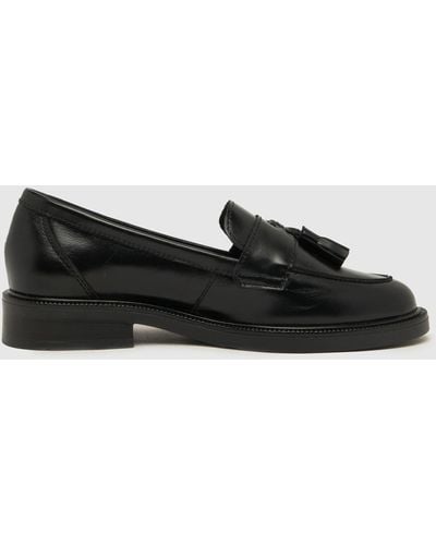 Schuh Lina Leather Tassel Loafer Flat Shoes In - Black