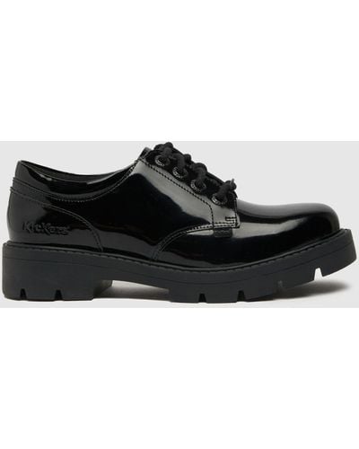 Kickers Kori Derby Patent Flat Shoes In - Black