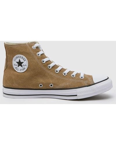 Converse All Star Hi Washed Canvas Trainers In - Brown