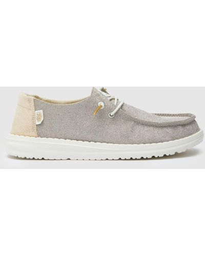 HeyDude Wendy Metallic Sparkle Trainers In - White