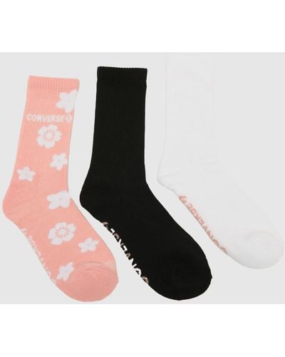 Converse Floral Crew Sock 3 Pack - Black